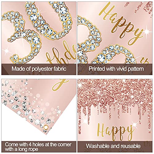 Image of Happy 30th Birthday Door Banner Backdrop Decorations for Her, Pink Rose Gold 30 Birthday Party Door Cover Sign Supplies, Thirty Year Old Birthday Poster Background Decor