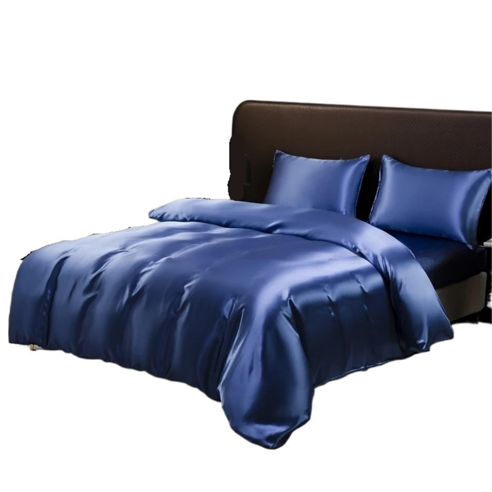 Housse de couette satin parure de lit soie glacée bleue 3 pièces 229x229