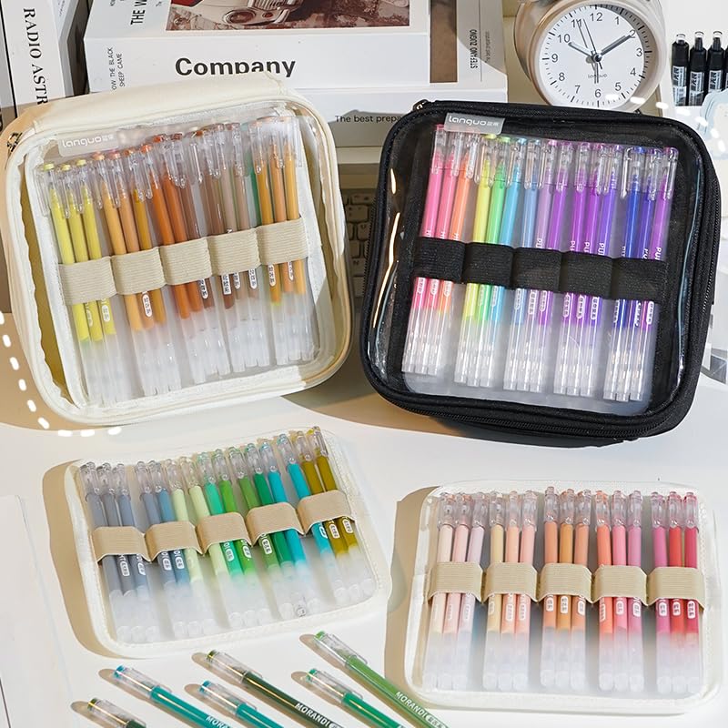 Image of Portable Pencil Case, Hold 108 Pencils Gel Pens Case Organizer with 3 Detachable Layers, Waterproof Pen Pouch Bag for Travel, Office, Off White(Excluding Pen)