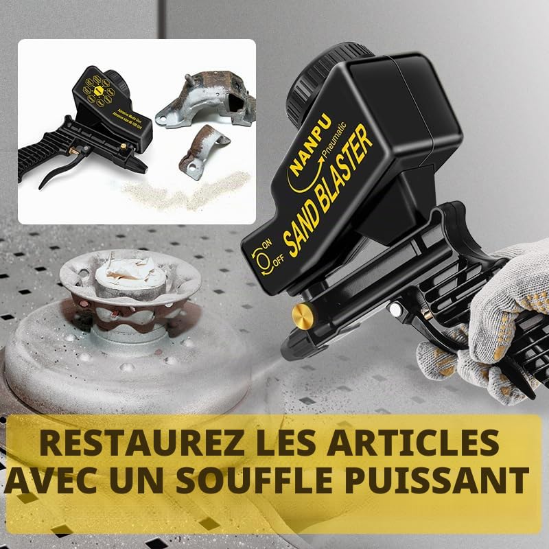NANPU Kit de pistolet à sable léger avec alimentation par gravité, buse en céramique, corps en métal, pour la préparation de la surface de petits projets, l'élimination de la peinture et de la rouille