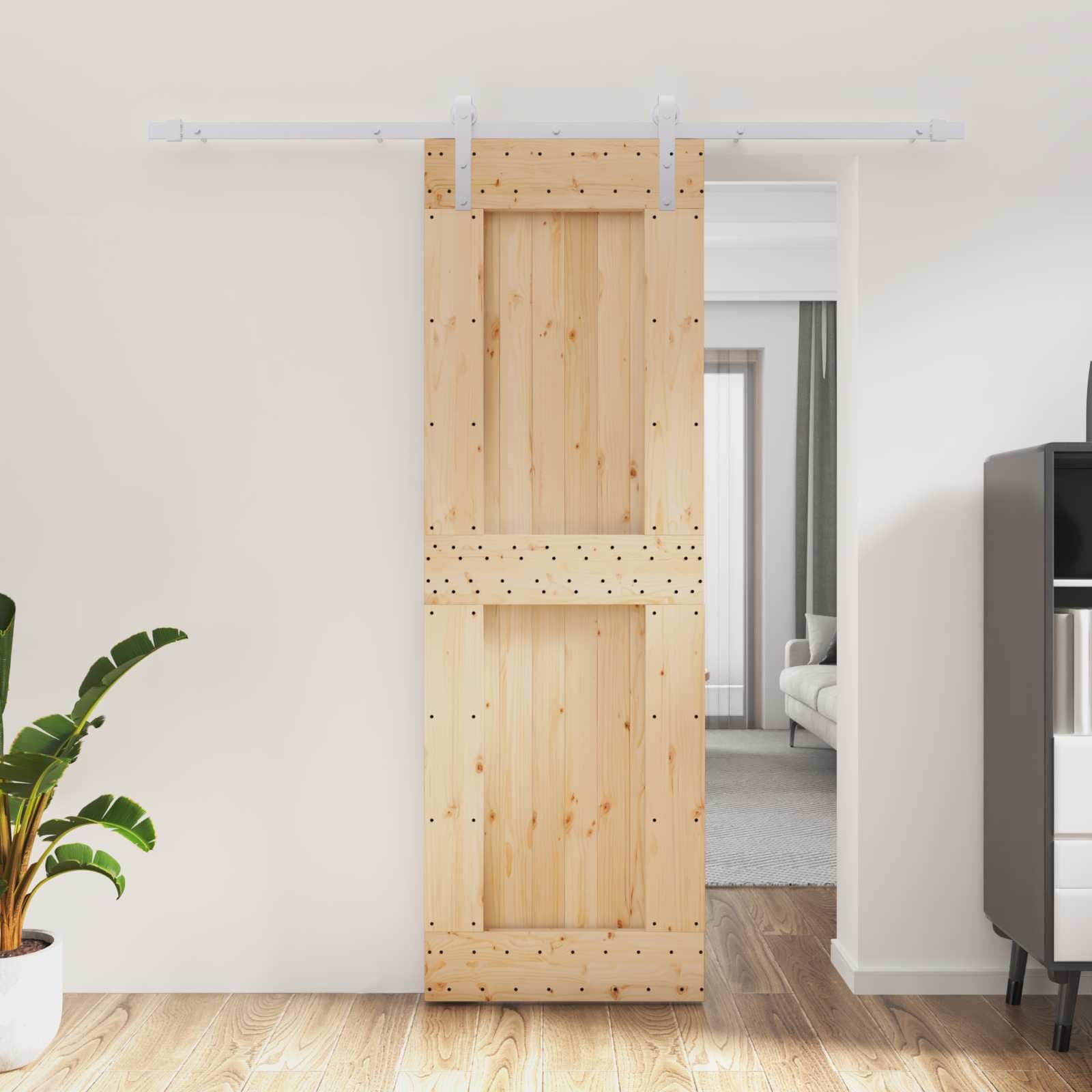 Drzwi przesuwne z drewna sosnowego i białego, 70 x 210 cm
