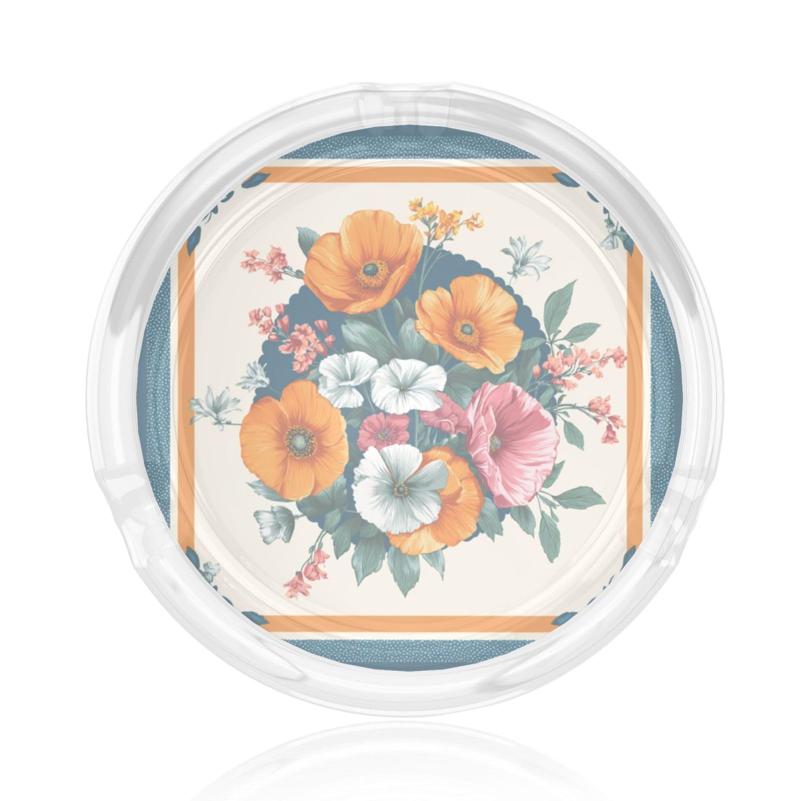 Large Orange Poppies, Smaller Pink Blossoms Glass Ashtray For Cigarettes Ash Trays Case For Home Office Decor