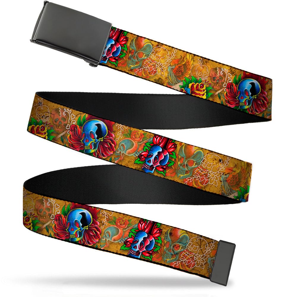 Buckle-Down Men's Web Belt Tattoo Johnny Candles & Skulls, Multicolor, 1.5