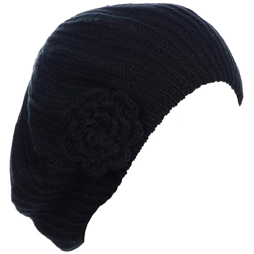 BYOS Ladies Winter Solid Chic Slouchy Ribbed Crochet Knit Beret