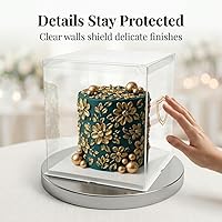 Vista 5 de Sweet Degrees - Caja de plástico transparente para tartas de 14 x 14 x 16 pulgadas, cinta incluida, transportador cuadrado extra alto con tapa