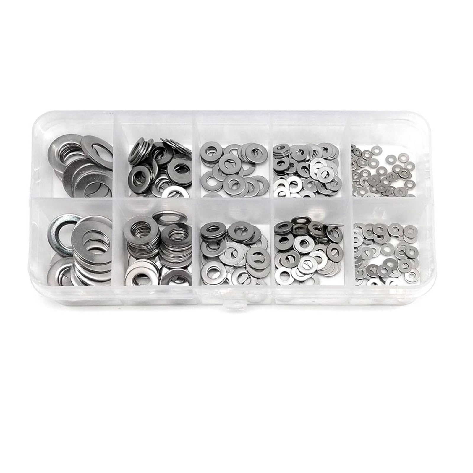 Unterlegscheibensortiment, 1 Box, Mix M1,6, M2, .5, M3, M4, M5, M6, M8, M10, M12M16, Sortimentsset, flache Unterlegscheibe, einfache Dichtung, Edelstahl (304 Edelstahl)