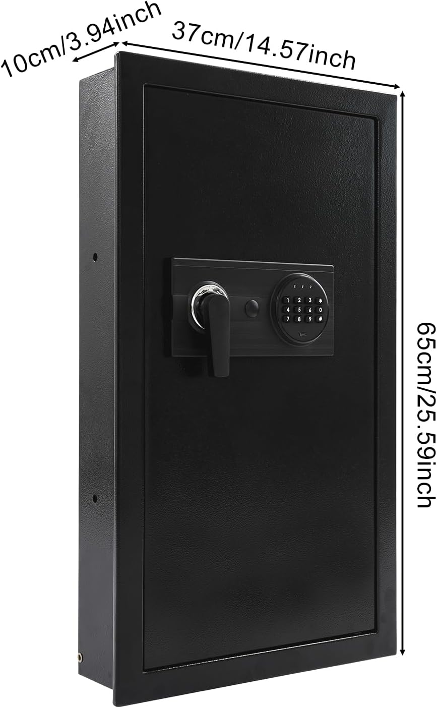 Wall-Mounted Safe, Hidden Wall Combination Lock S-afe, Heavy Duty W-all Mount Freestanding Safe with Removable Shelf, Dual Alarms, Concealed Keyhole, Type-C Cable, Black (14.57 * 3.94 * 25.59in)