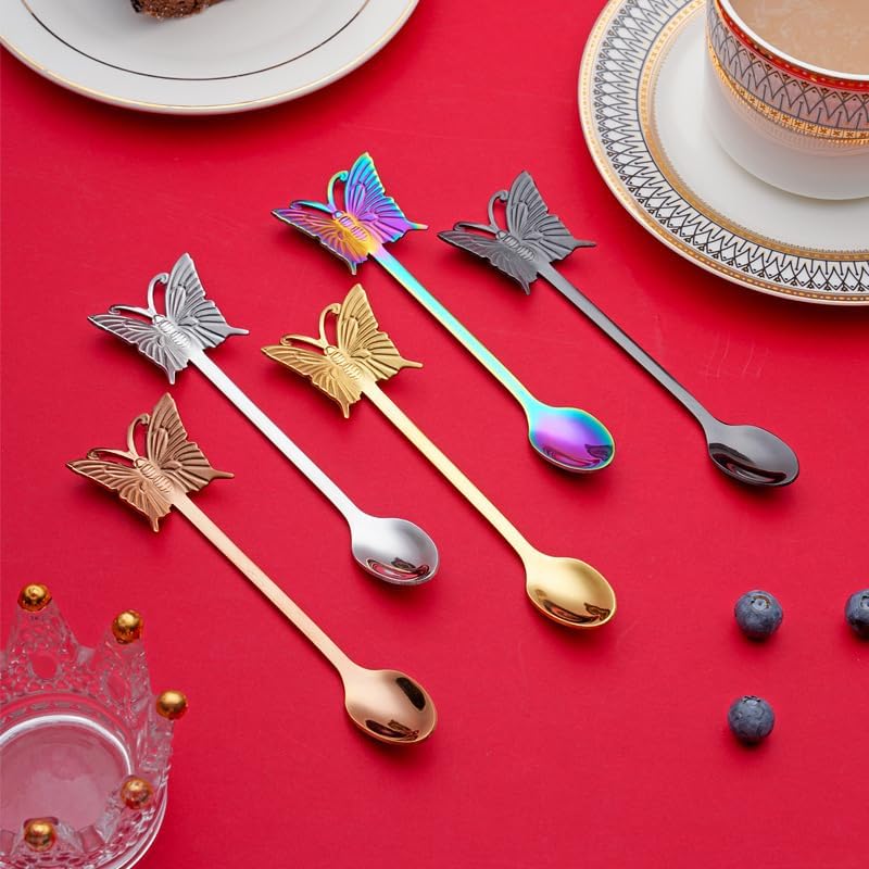 Silverware Flatware Set, 1/4/6/8/10/12 Pieces creative 304 stainless steel hanging cup spoon can hang coffee spoon dessert spoon fruit spoon(Rainbow,12Pcs)