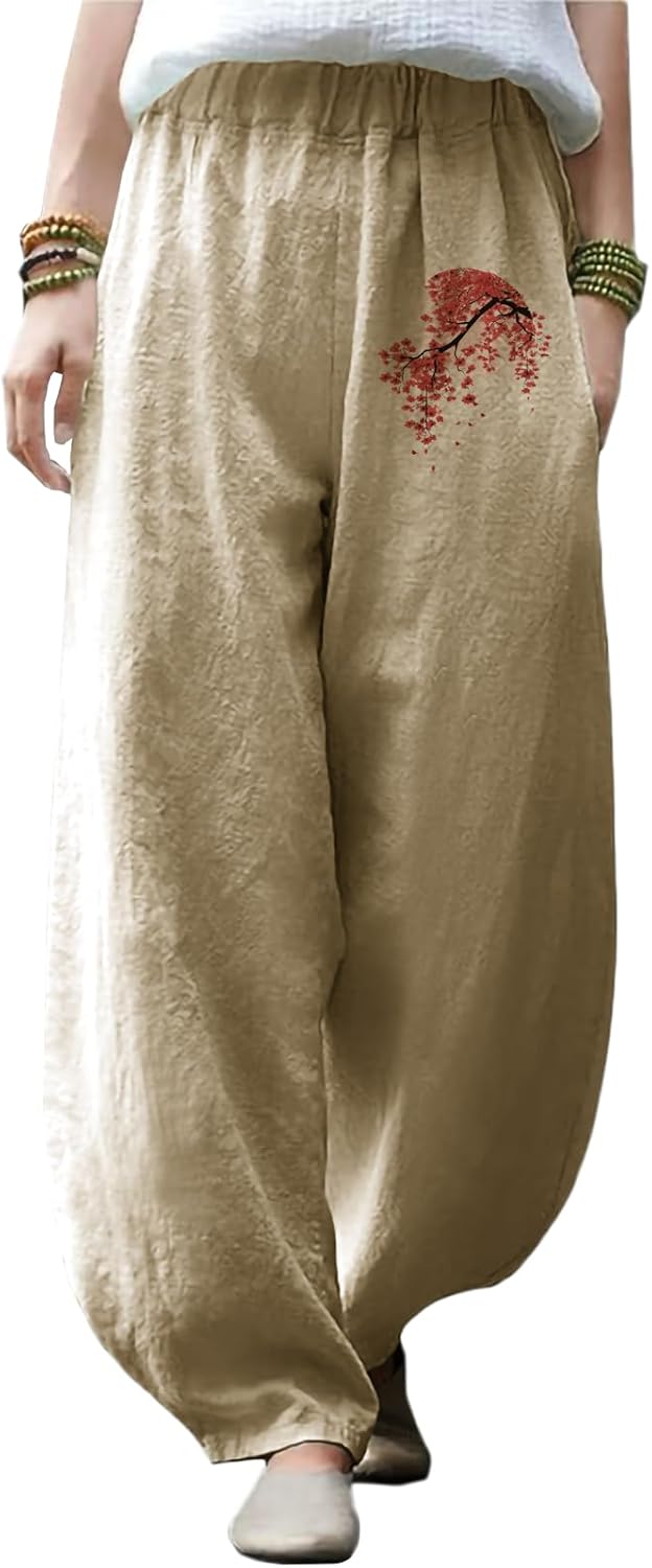 Women Wide Leg Pants Casual Yoga Pants Lightweight Elastic Waist Work Trousers for ...