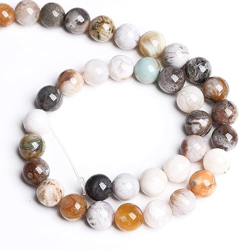 Miniatura 3 de 45 Cuentas de Piedra Natural de 516 Pulgadas (8 mm) con Cuentas de Hoja de Bambú y Ágata Sueltas para Hacer Joyería, Pulseras y Collares DIY