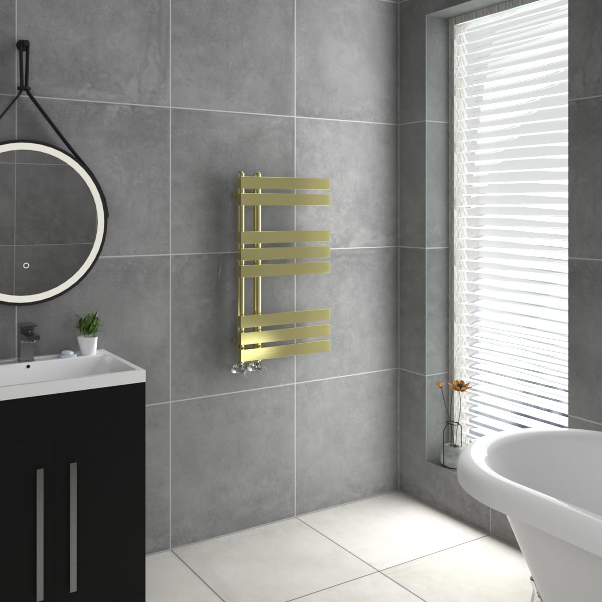 Warmehaus Designer Heated Towel Rail D Shape Bathroom Ladder Style Radiator Warmer Central Heating Brushed Brass 800x450mm