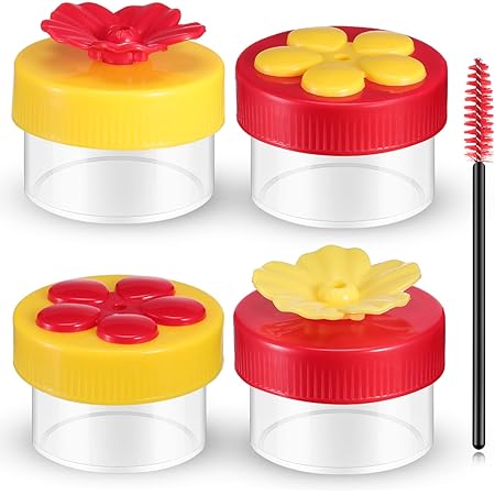 Hand Hummingbird Feeder 4 Pieces Window Flower Hummingbird Feeder Mini Handheld Hummingbird Feeder Humming Bird Feeder Wild Bird Feeders with Cleaning Brush for Outdoor Supplies, Red and Yellow