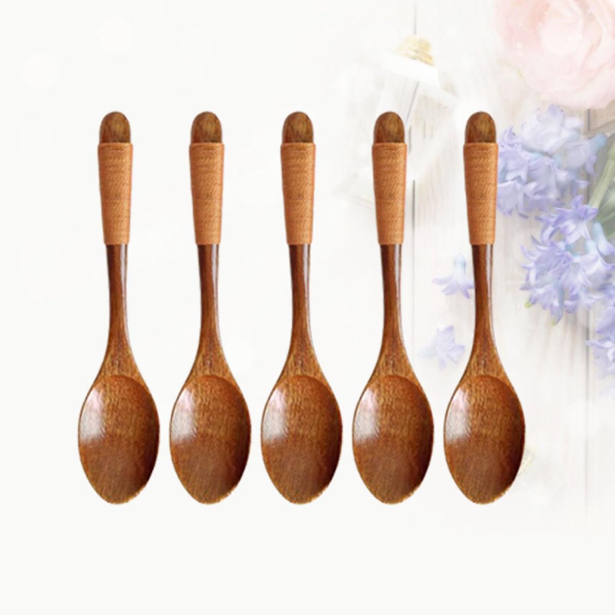 Uonlytech 5pcs Wooden Dessert Spoons for Mini Spoons Stylish Flatware for Tea Shop and Home Use