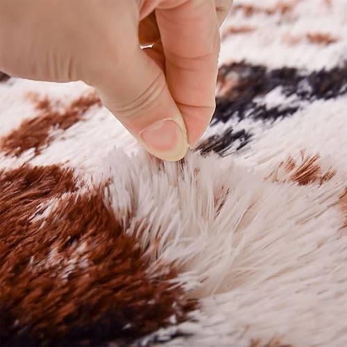 Miniatura 7 de Meeting Story Alfombra con estampado de vaca, alfombra de piel de vaca sintética, con estampado de animales, esponjosa, peluda, de teñido anudado,