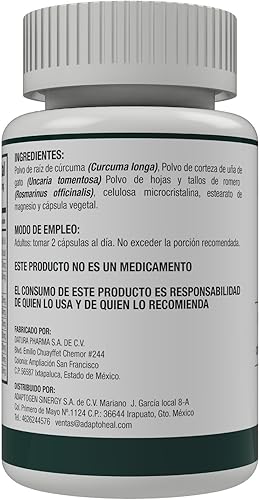 Miniatura 7 de Adaptoheal Cápsulas de Cúrcuma - Apoyo Articular y Salud General - Suplemento Alimenticio con Uña de Gato y Romero - 100% Natural, sin Gluten, sin