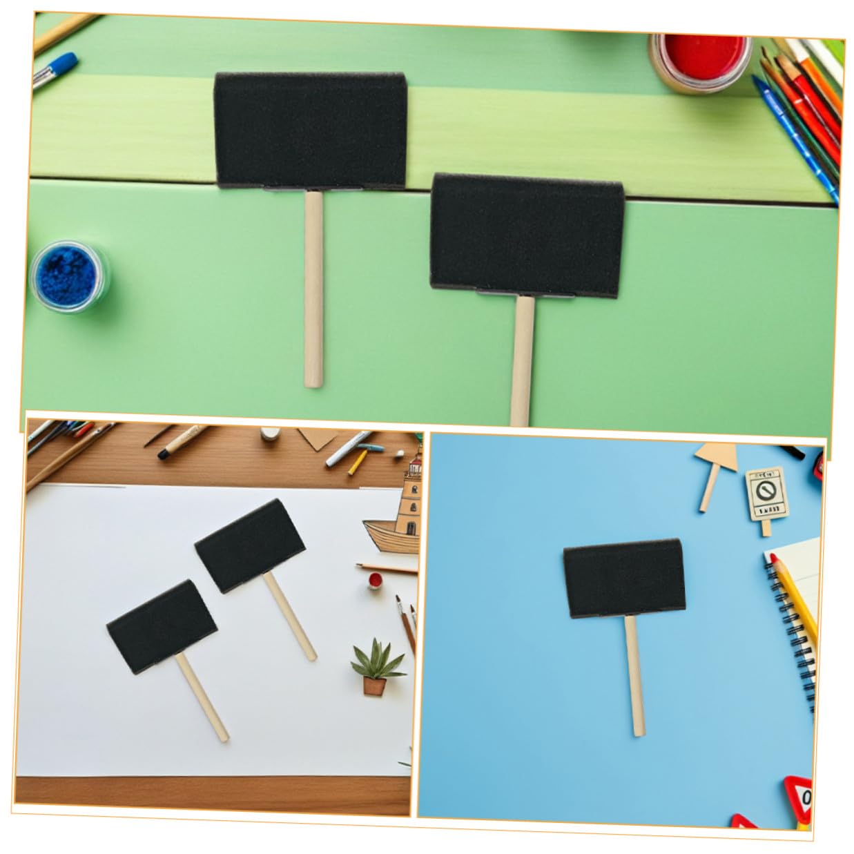 WOONEKY 25piezas Pinceles de Esponja Mango de Madera para Pintar Aplicadores de Espuma Reutilizables para Proyectos de Arte Pinturas Acrílicas y Témperas