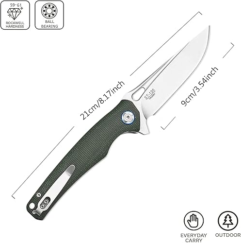 Miniatura 2 de Sitivien Cuchillo plegable ST130 cerradura de forro de herramientas EDC 14C28N acero y mango de Micarta para acampar al aire libre senderismo