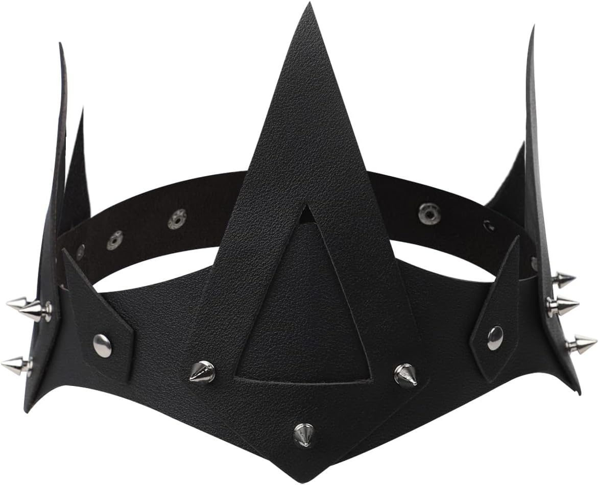 TINAYAUE Gothic Leather Crown Headband Cosplay Costume Headdress Adjustable Headpiece for Halloween Masquerade Carnival Party