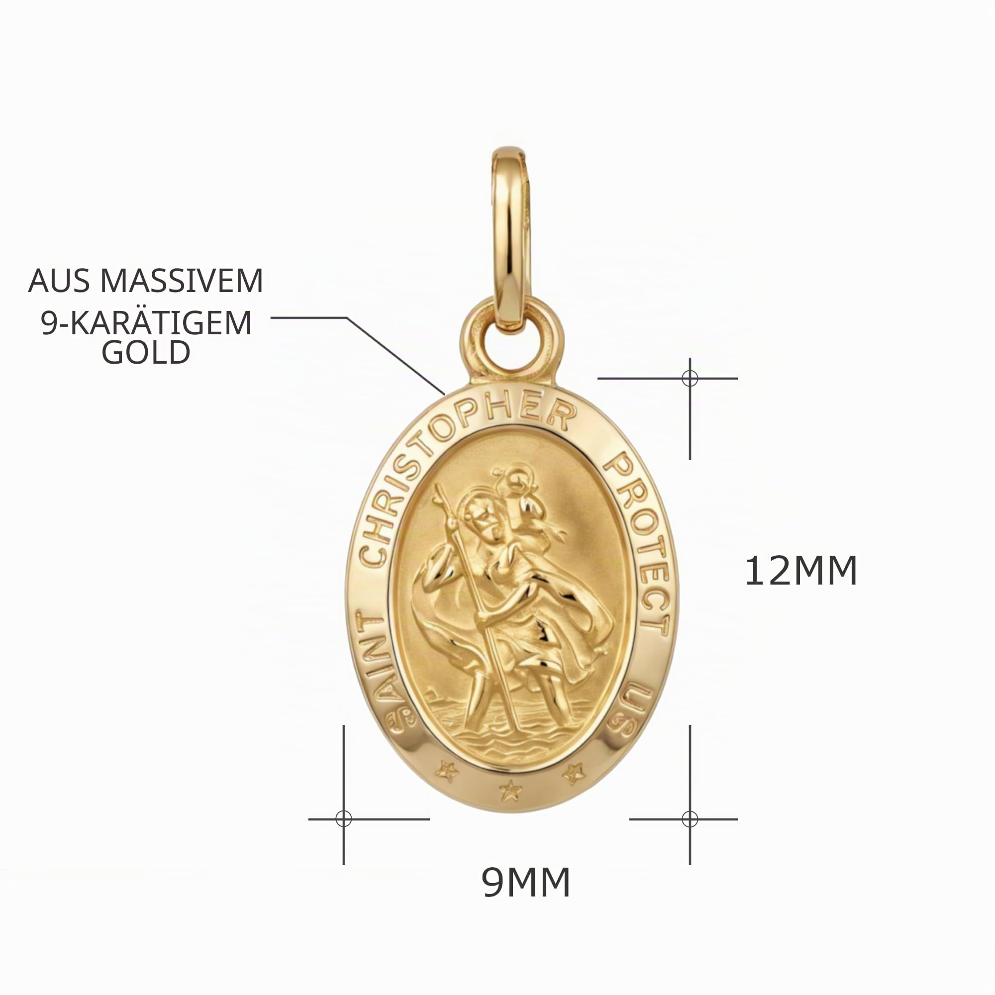 Alexander Castle Solide 9ct 375 Gold Heiliger Christophorus Anhänger Medaille - NUR ANHÄNGER mit Schmuck Geschenkbox - 'SAINT CHRISTOPHER PROTECT US' Gravur