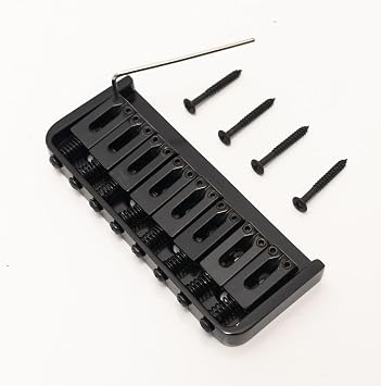 8 String Guitar Bridge Fixed Hardtail String Through Body Zinc Alloy Black/Chrome Replacement Adjustable Saddle Bridge with Screws & Wrench Black