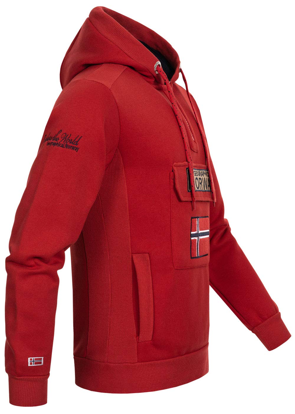 Geographical Norway GYMCLASS - Felpa con cappuccio e tasca a marsupio da uomo, con logo della marca e maniche lunghe