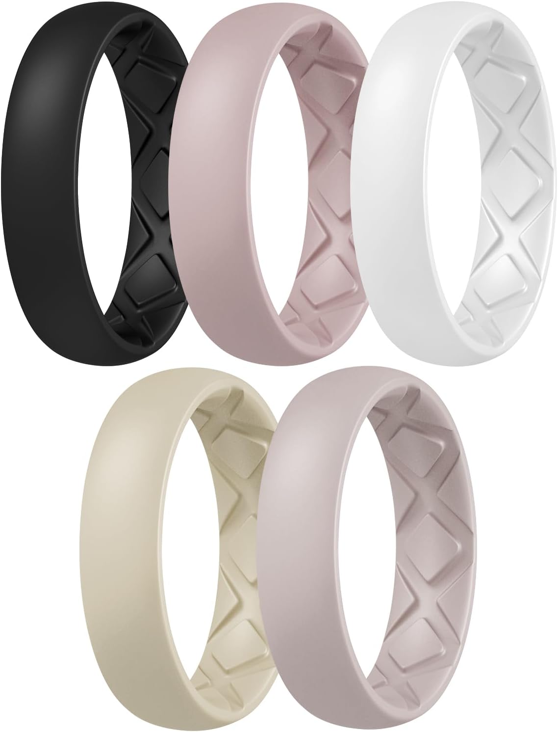 Women's Band Rings, Silicone Inner Arc Ergonomic Breathable Design with half sizes, Rubber Wedding Rings，5.5mm Wide-2mm Thick