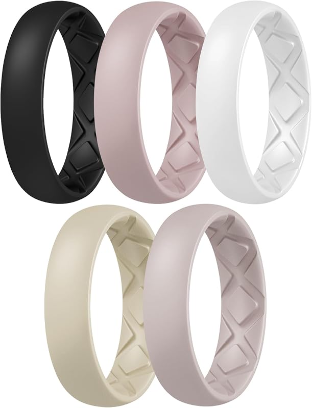 Anillos de compromiso de silicona para mujer Egnaro, 5,5 mm de ancho y 2 mm de grosor | El arco interior transpirable ofrece comodidad de goma flexible para yoga, entrenamientos, viajes, trabajo, embarazo, lactancia y uso durante todo el día.