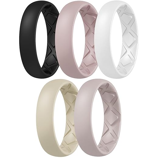 Egnaro Women's Band Rings, Silicone Inner Arc Ergonomic Breathable Design with half sizes, Rubber Wedding Bands，5.5mm Wide-2mm Thick