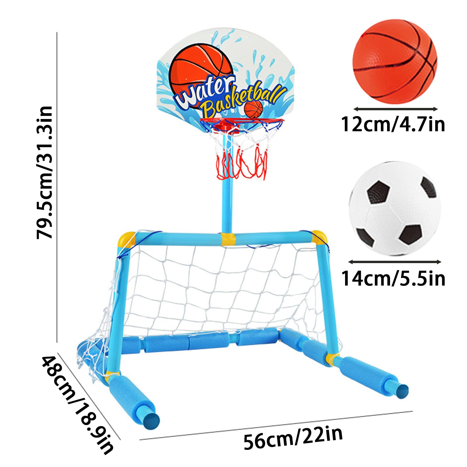 Ensemble D'objectifs De Sport Aquatique – Panier De Basket-ball Et De Football À Double Fonction, Jeu Flottant Interactif Avec Pompe Et Balles | Accessoire De Divertissement Pour À Partir De 4