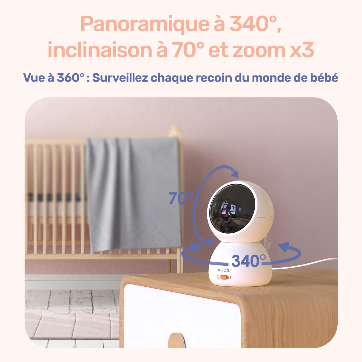 Babyphone Caméra Bébé, 4" IPS Écran, 1080P, 360 Degrés, Vision Nocturne, Communication bidirectionnelle, Température, VOX, 300m Longue Portée Babyphone Connecté Smartphone