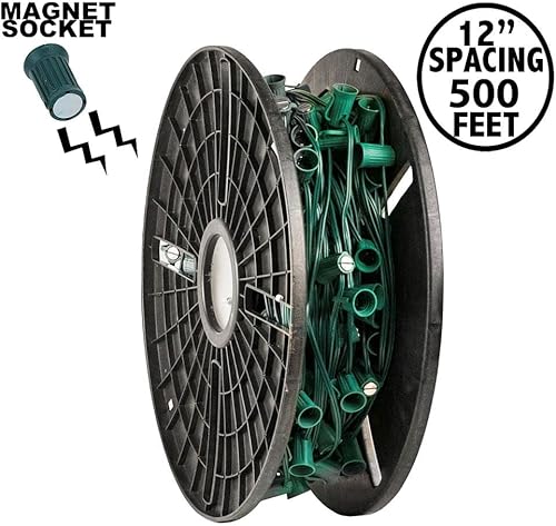 Miniatura 2 de Guirnalda de luces novedosas C9 de 500 pies para exteriores base intermedia C9E17 espaciado de 12 pulgadas cable verde