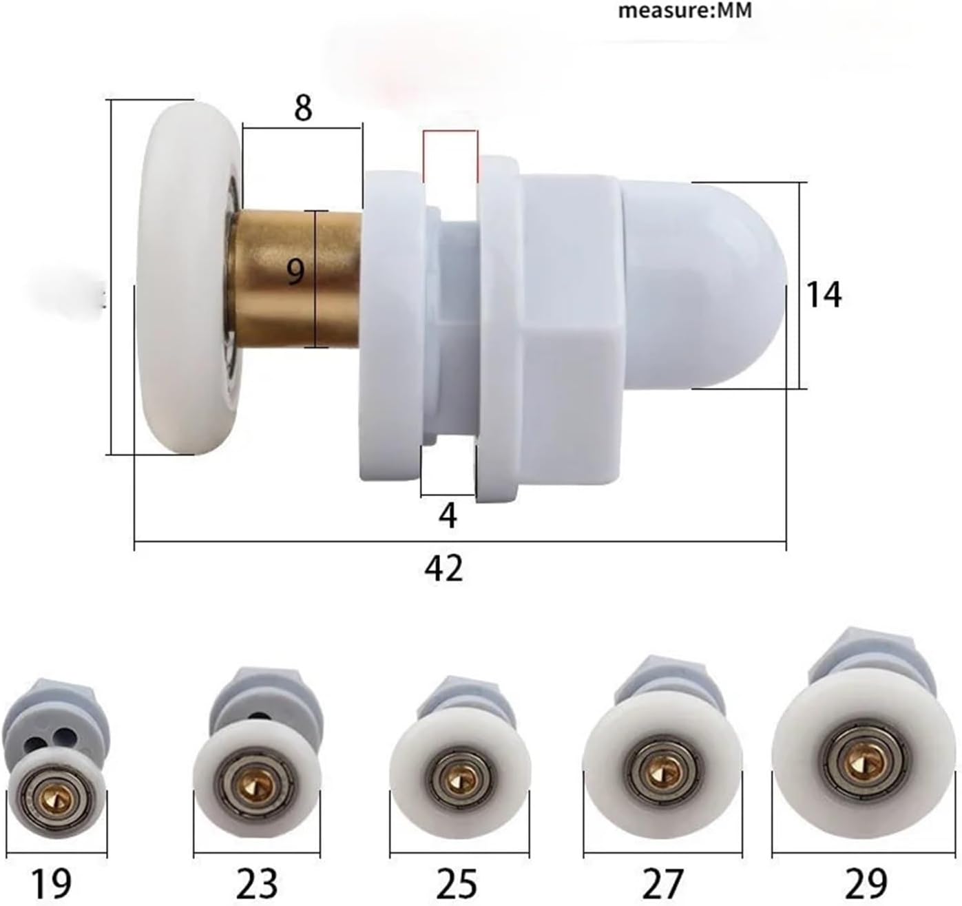 SBTRKT 8pcs/lot Shower Rooms Cabins Pulley Shower Room Roller/Runners/Wheels/Pulley Roller Diameter19-27mm Glass Hole Distance 15-17mm (Color : 25mm)