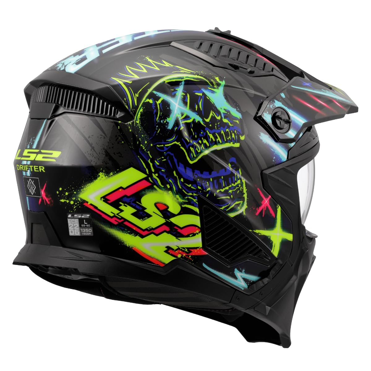 LS2, Casco Moto Jet Modular DRIFTER RAYZ Gloss Black Blue, M | Visera resistente a los rayos UV, antiarañazos y retráctil