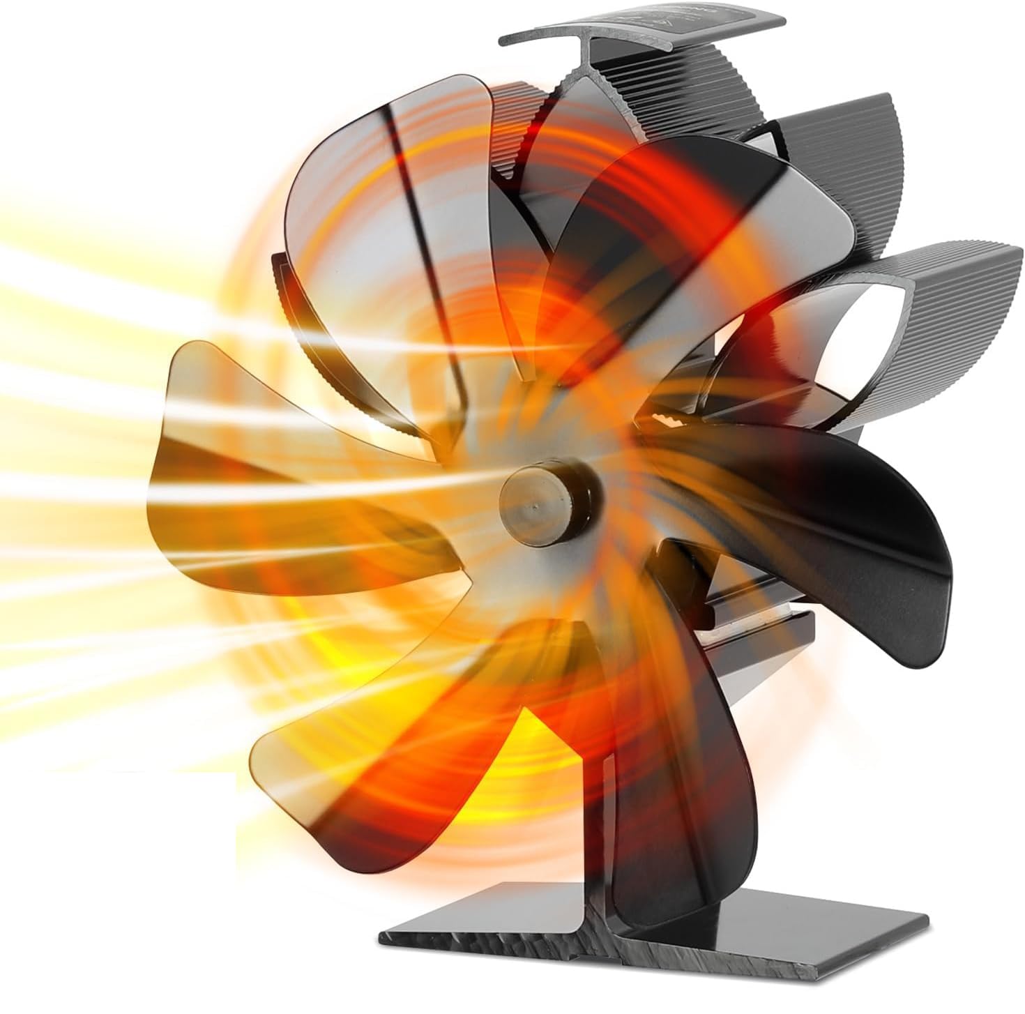ストーブファン 電源不要 自動 静音 省エネ エコファン 室内空気循環 薪ストーブ/暖炉用品 薪ストーブファン 防寒対策 6つブレード 火力熱炉ファン 温度計付き