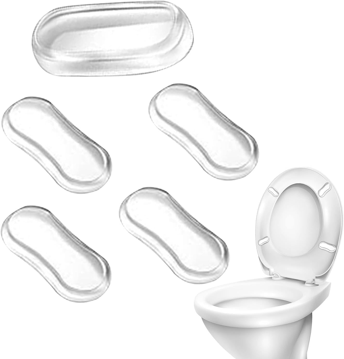 Txuolin Clear 5Pcs Toilet Seat Bumpers, Universal Toilet Lid Bidet Replacement Bumper Kit Silicone Rubber Bumpers For Bidet Attachment With Strong Adhesive For Families, Hotels, School Toilet, Toilet Seat Bumpers