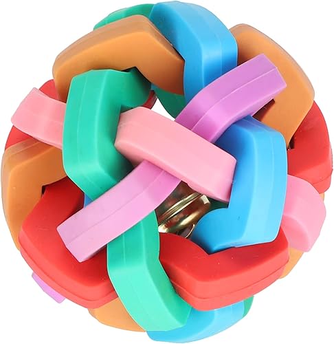 GLOGLOW Juguetes de bola de goma, colorido suave TPR bola masticar juguete interactivo con campana interior para perros Mini cerdos (M) juguetes de