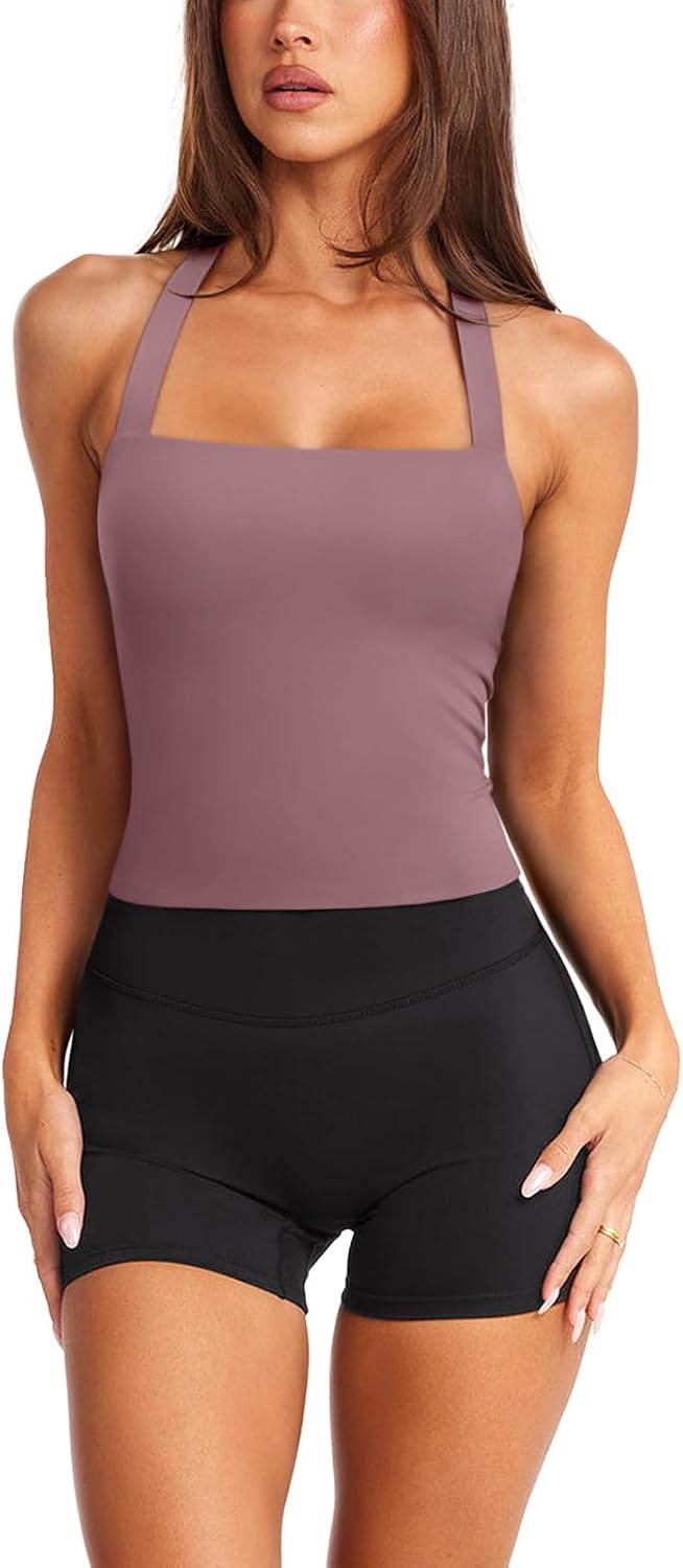 LASLULU Womens Sexy Halter Sports Bra Workout Tops Wirefree Sleeveless Gym Yoga Tank Tops Y2k Casual Crop - Image 2