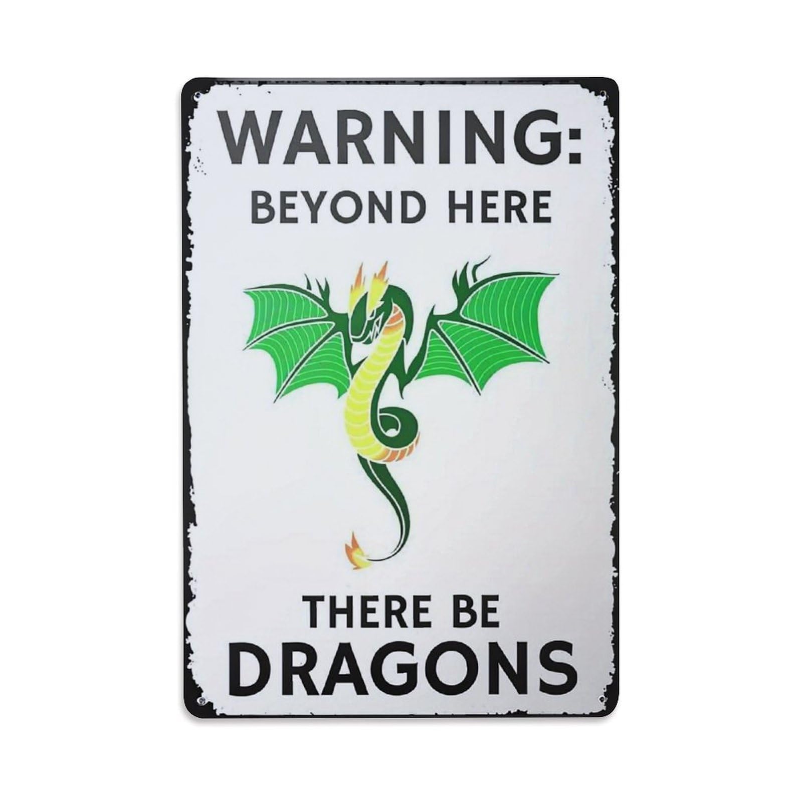 Jdfenggu Vintage Warning Beyond Here There Be Dragons Retro Metal Tin Sign, Decor Art Poster For Bar, Home, Man Cave, Kitchen, Laundry Room Gift 8X12inch