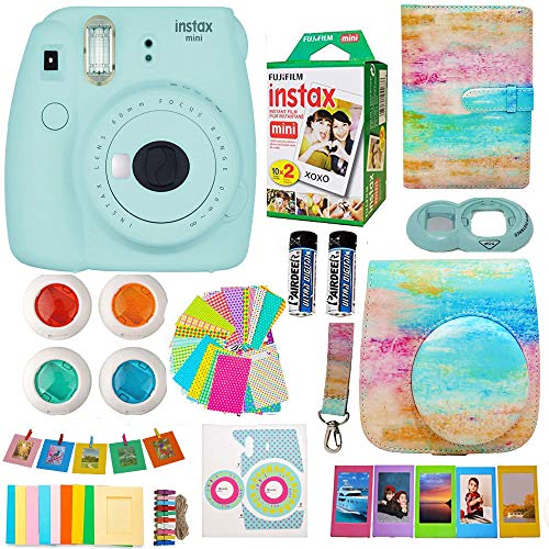 Fujifilm Instax Mini 9 Camera Blue + Bundle Includes; Instant Camera + Fuji
