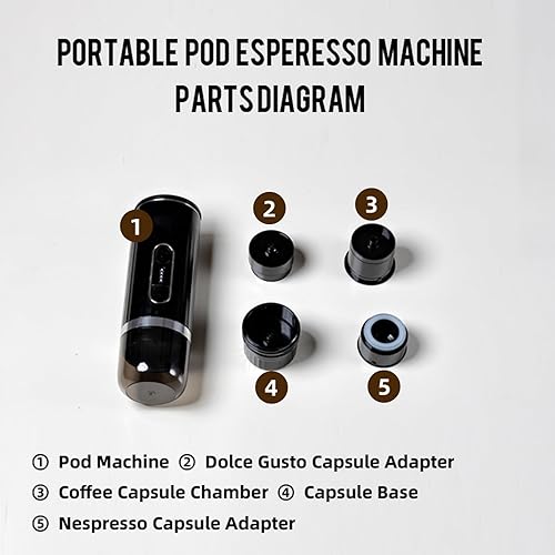 Miniatura 7 de Cafetera portátil para viajes, camping, oficina, pequeña máquina de café espresso eléctrica recargable, autocalentable, USB-C y cargador de