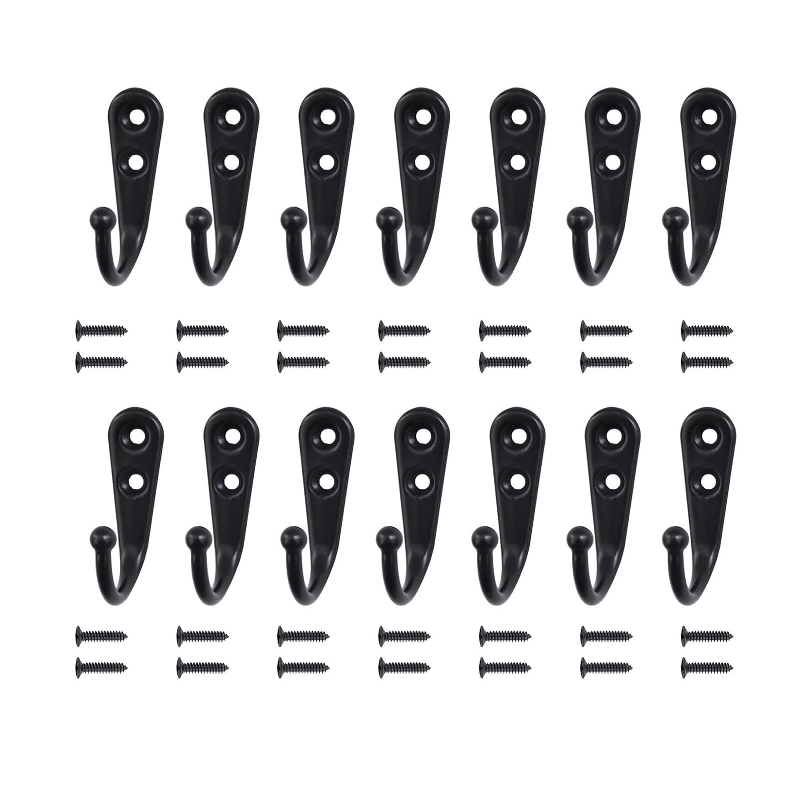 14 Pcs Coat Hooks,Wall Hook Black Metal Hanging Clothes Screw in Hat Key Mounted Single Cupboard Door Robe Modern Ornament Decorative Display Mountable Screws,for Hang in Bedroom Bathroom Kitchen