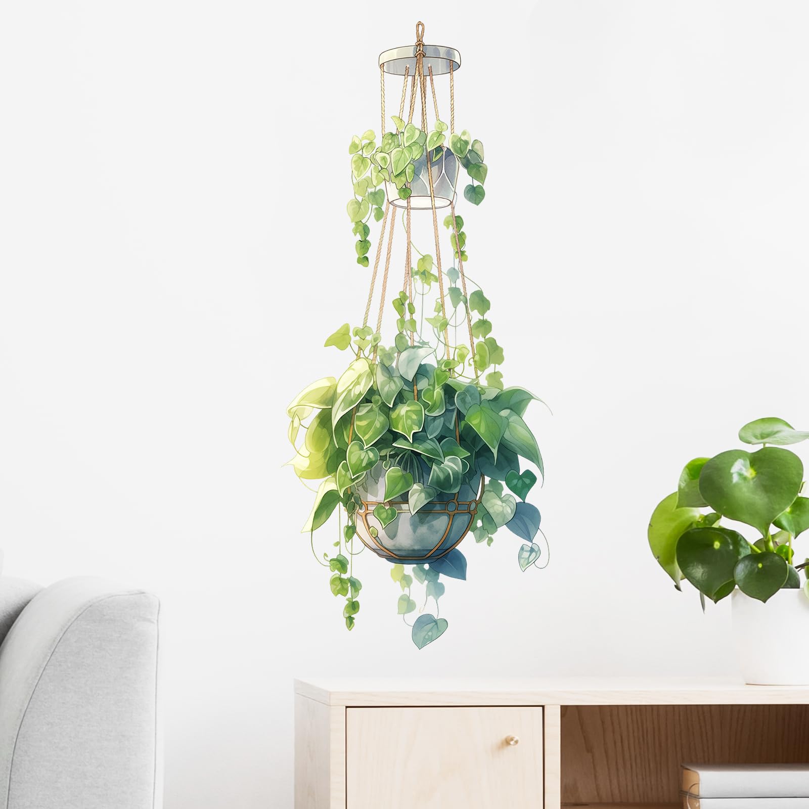 Double-Layer Hanging Basket Wall Sticker - Removable Leaf Wall Decal For Home Decor - View #6