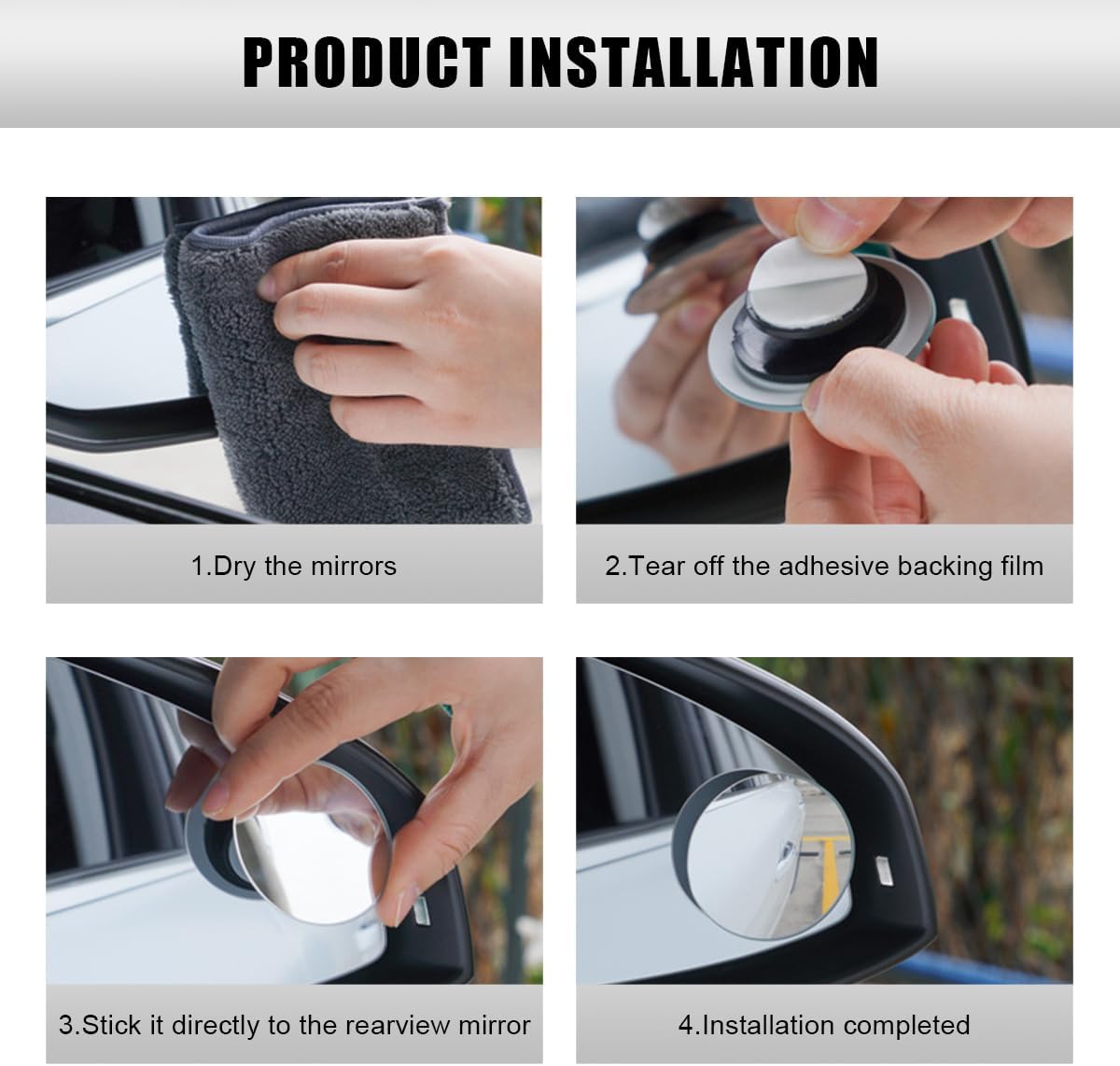2 PCS Car Blind Spot Mirror, Fan-Shaped 360 Degree Rotating Blindspot Mirrors with Adhesive Back, Frameless Wide Angle Convex Side Rear View Mirror for Sedans SUVs Trucks