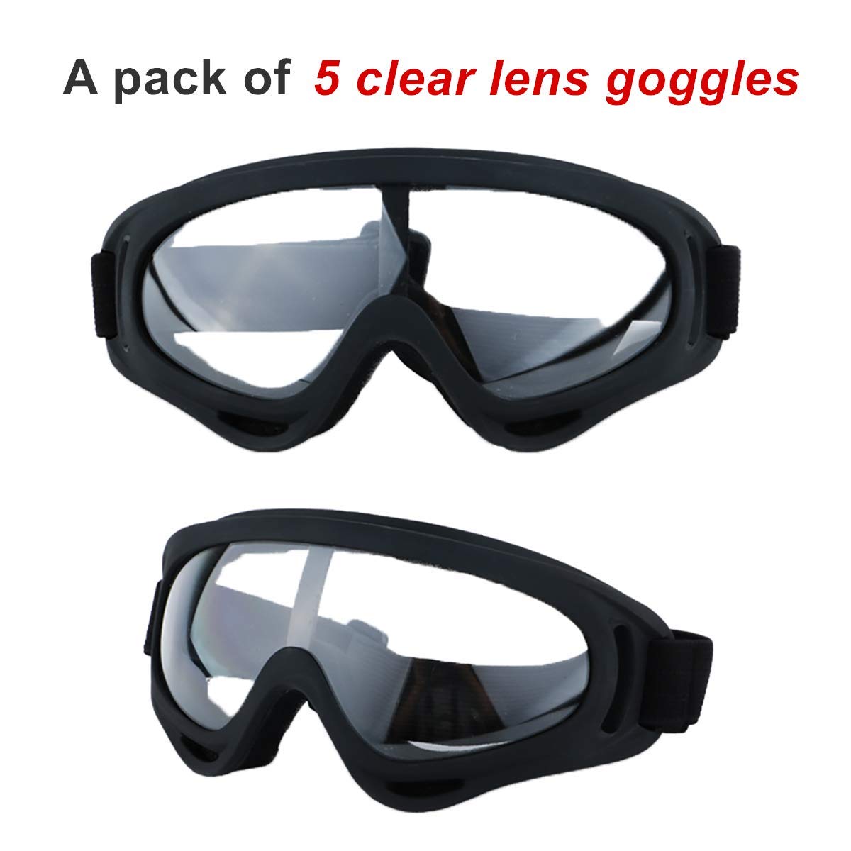 LJDJ Occhiali da moto – Set di 5 – Occhiali da cross per moto da cross, ATV, anti-UV, regolabili, per equitazione, offroad, combattimento, tattici, militari, per uomini, donne, bambini, ragazzi e