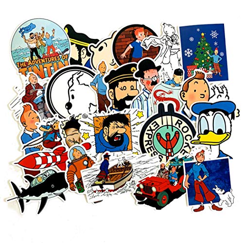 Image of The Adventures of Tintin Stickers for Water Bottles 25Pcs Cute,Waterproof,Aesthetic,Trendy Stickers for Teens,Girls Perfect for Waterbottle,Laptop,Phone,Travel Extra Durable Vinyl