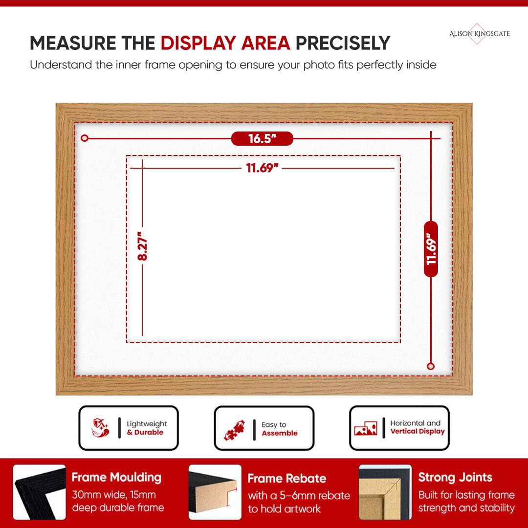 Alison Kingsgate A3 Oak Picture Frame with Mount for A4 Photos, A3 Frame With A4 Mount - Image 3