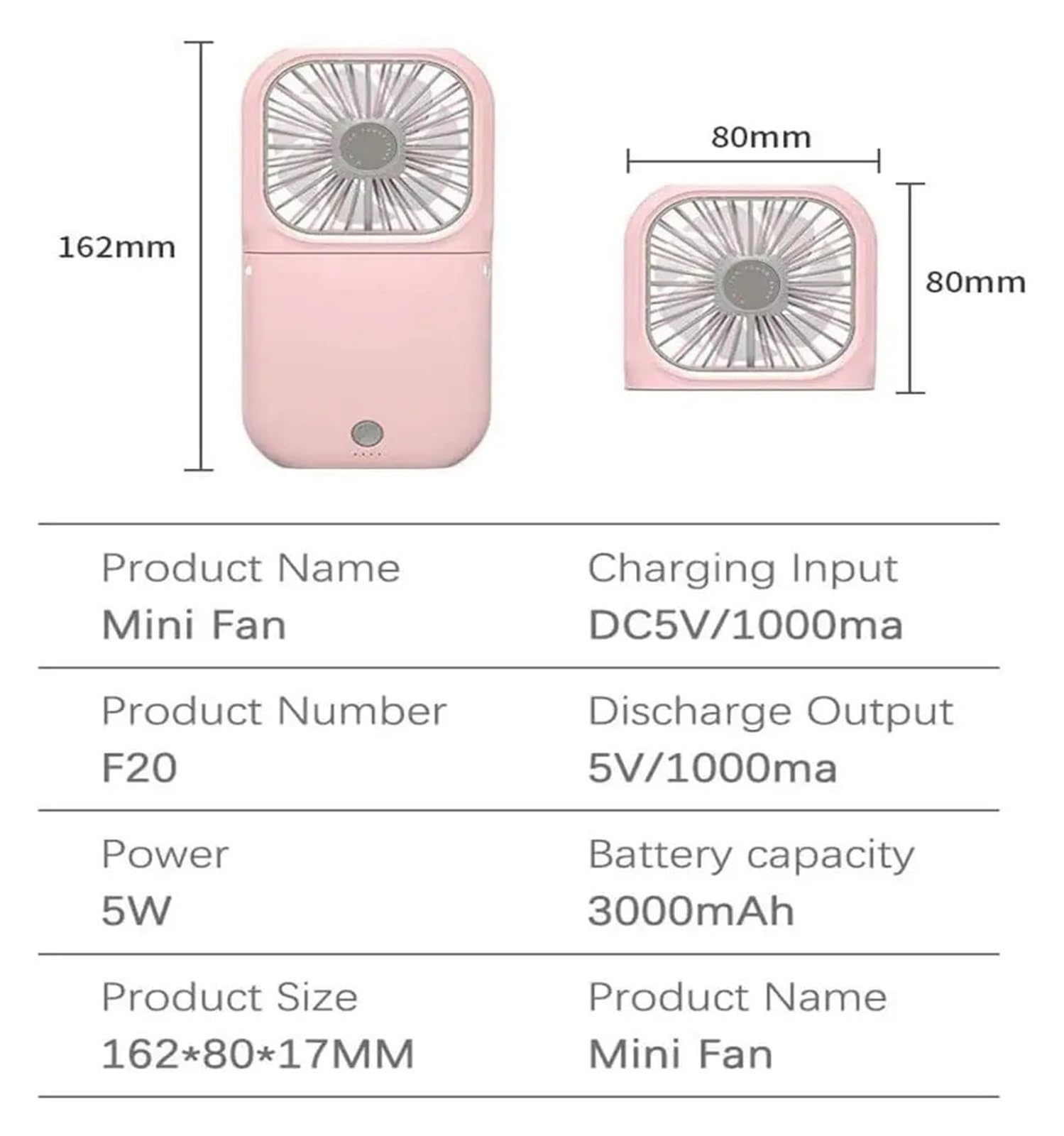 Generico Ventilatore da collo portatile for l'home office all'aperto | Mini, silenzioso, pieghevole, ricaricabile tramite USB, portatile(Pink)