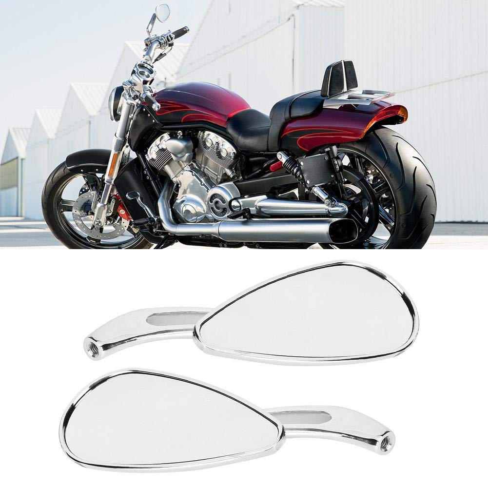 Qiilu retroviseur moto custom chromé Rétroviseurs de moto, 2 pièces rétroviseurs chromés de moto 8mm 10mm filetage crâne larme réflecteur de guidon