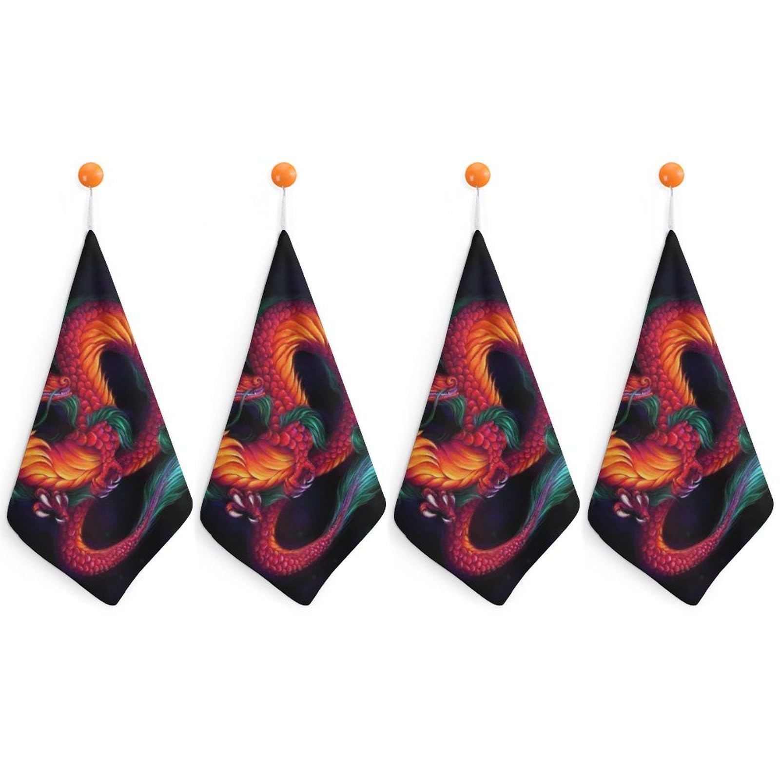 LEDFCVSU 4 Piece Hanging Hand Towels, Chinese Dragon Small Dry Hand Towel for Kitchen Bathroom