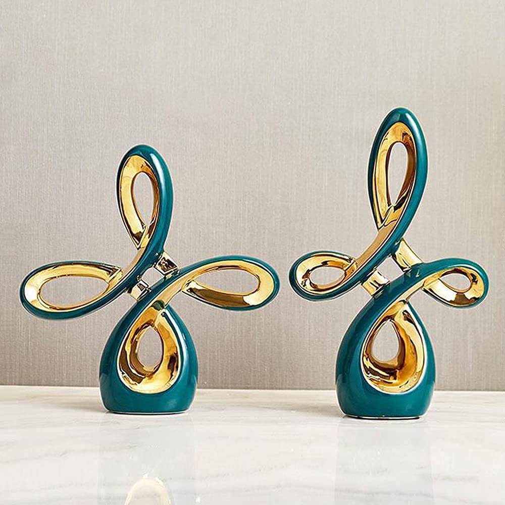 Pacum Chinese Knot Ceramics Statue Decor, Modern Statue Decoration For Home Office Bookshelf Tv Stand Decor Give Friends Gift